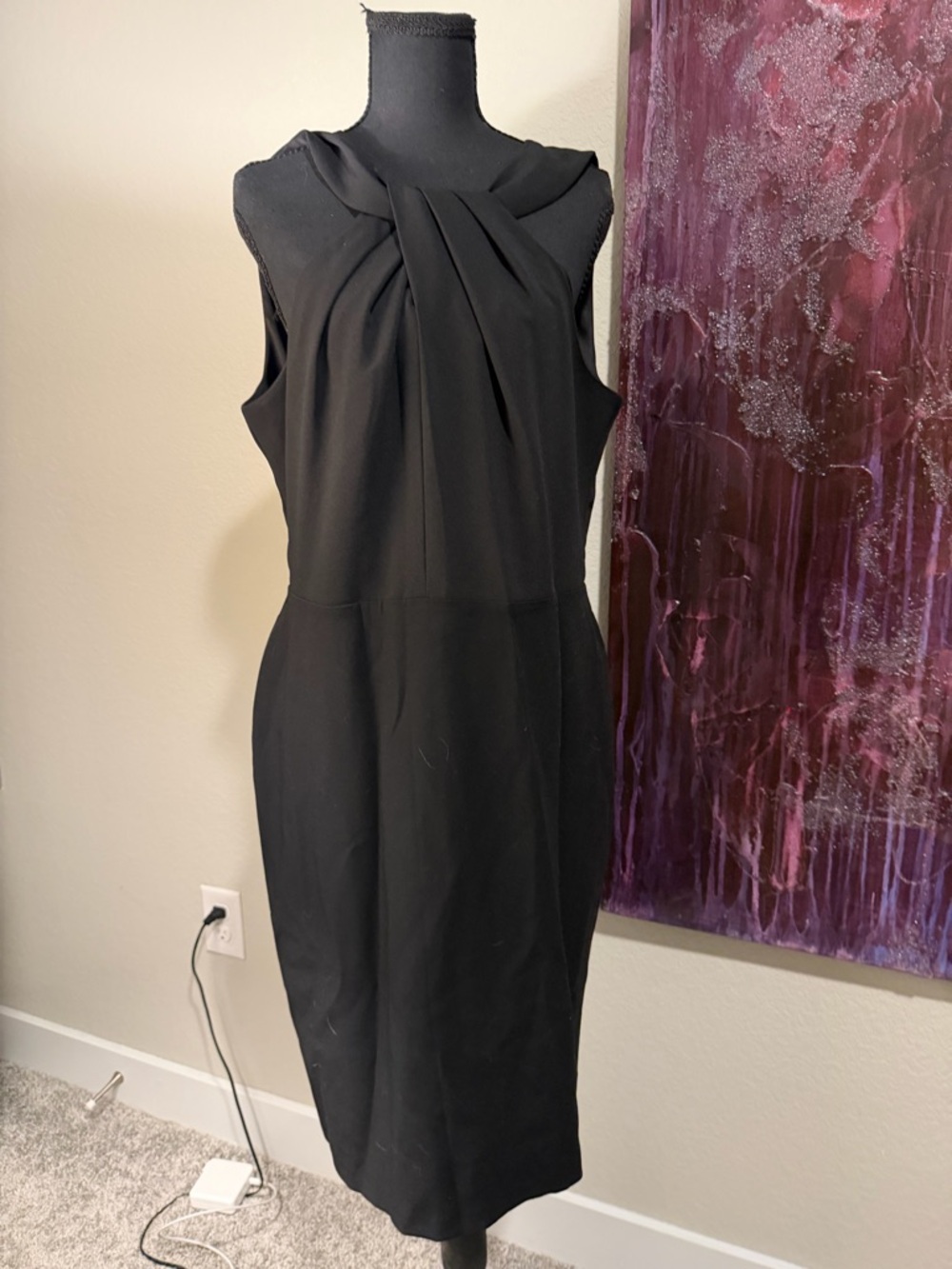 WHBM Classic Black Sleeveless Cross Front Sheath Dress Size 14